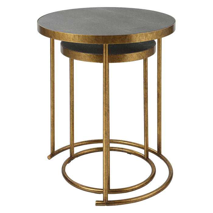 Aragon Nesting Tables, S/2 Antique Burnished Brass-Furniture-Uttermost-Lighting Design Store