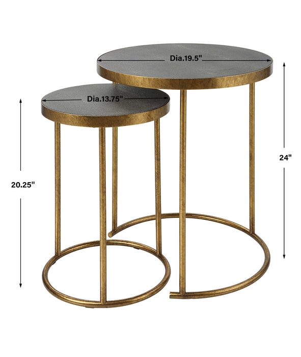Aragon Nesting Tables, S/2 Antique Burnished Brass-Furniture-Uttermost-Lighting Design Store