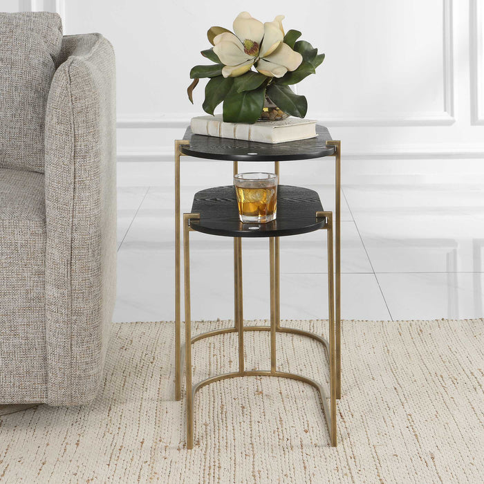 Aztec Nesting Tables, Set/2 Antique Brass-Furniture-Uttermost-Lighting Design Store