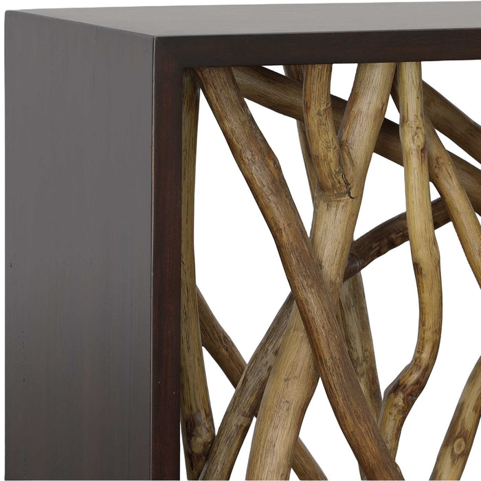 Teak Maze Console Table Solid Mahogany Wood-Furniture-Uttermost-Lighting Design Store