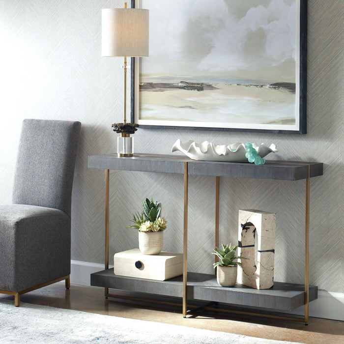 Taja Console Table Brushed Brass-Furniture-Uttermost-Lighting Design Store