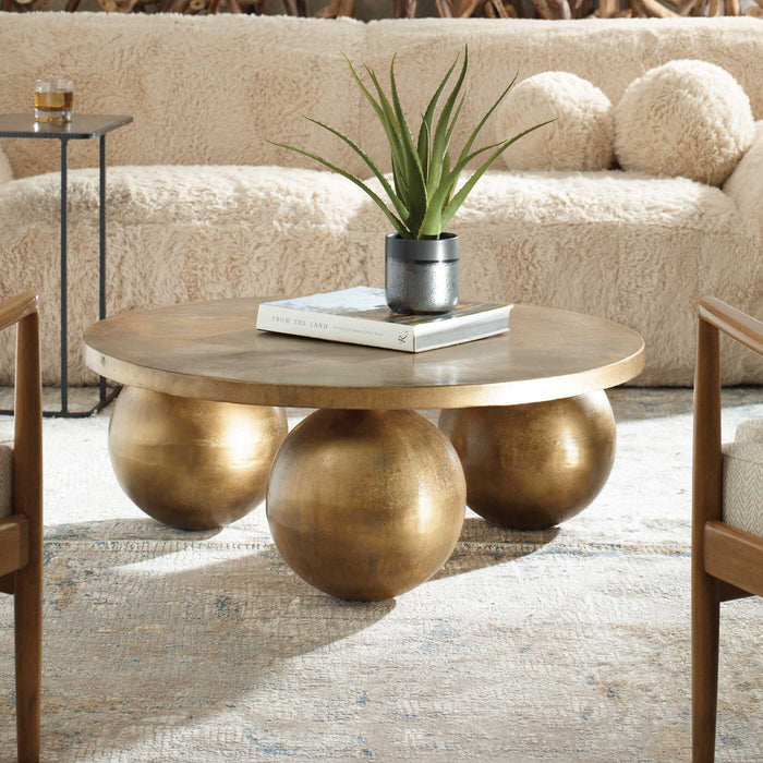 Triplet Coffee Table Antique Brass-Furniture-Uttermost-Lighting Design Store