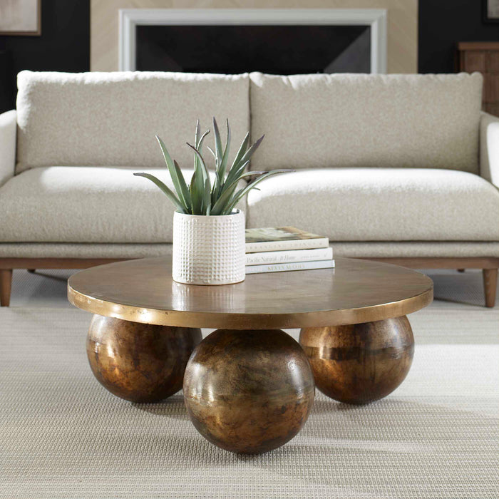 Triplet Coffee Table Antique Brass-Furniture-Uttermost-Lighting Design Store