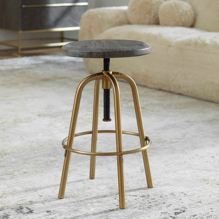 Revolve Counter Stool Brushed Brass-Furniture-Uttermost-Lighting Design Store