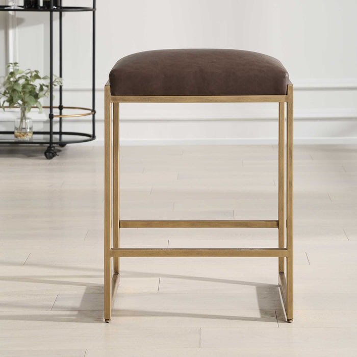 Atticus Counter Stool Antique Brushed Brass-Furniture-Uttermost-Lighting Design Store