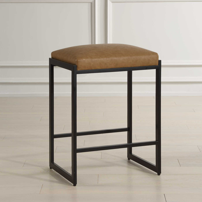 Atticus Counter Stool Satin Black-Furniture-Uttermost-Lighting Design Store