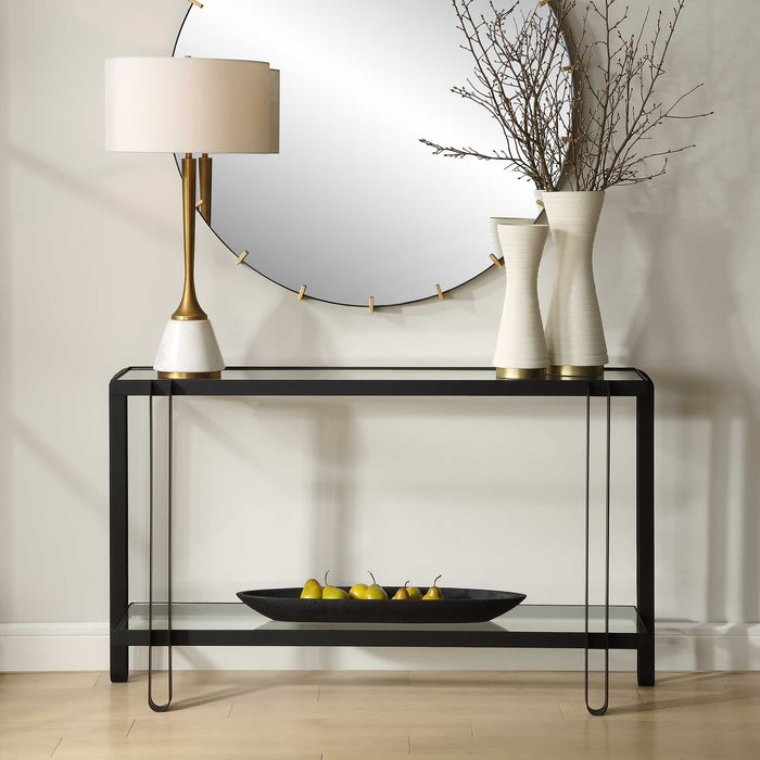 Shadow Console Table Satin Black-Furniture-Uttermost-Lighting Design Store