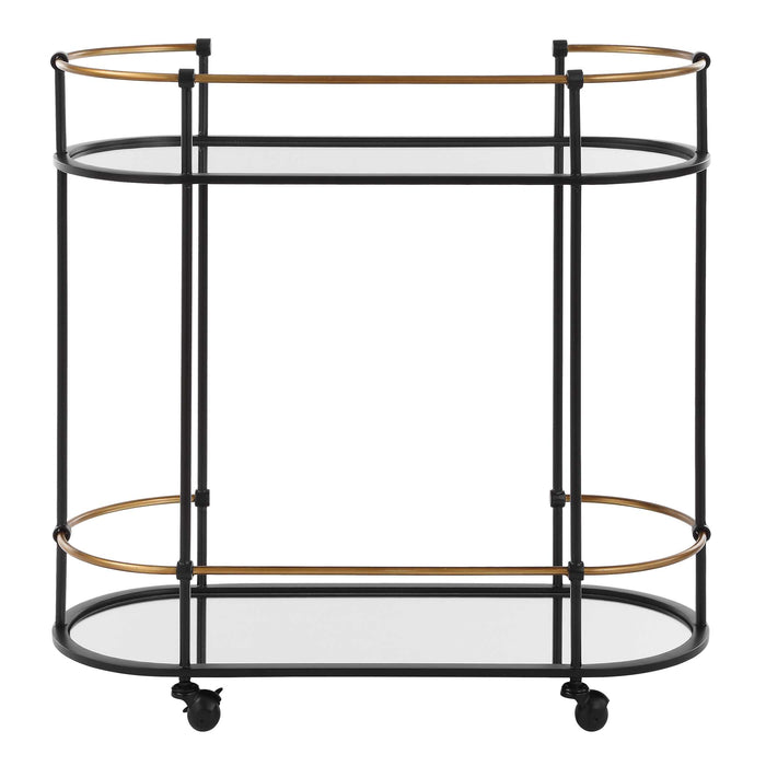 Andre Bar Cart Satin Black-Furniture-Uttermost-Lighting Design Store