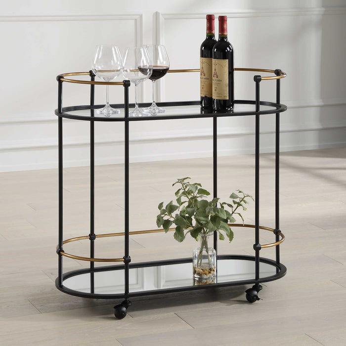 Andre Bar Cart Satin Black-Furniture-Uttermost-Lighting Design Store