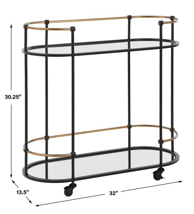 Andre Bar Cart Satin Black-Furniture-Uttermost-Lighting Design Store