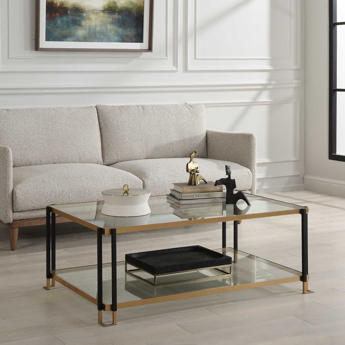 Kentmore Coffee Table Matte Black And Gold Leaf-Furniture-Uttermost-Lighting Design Store