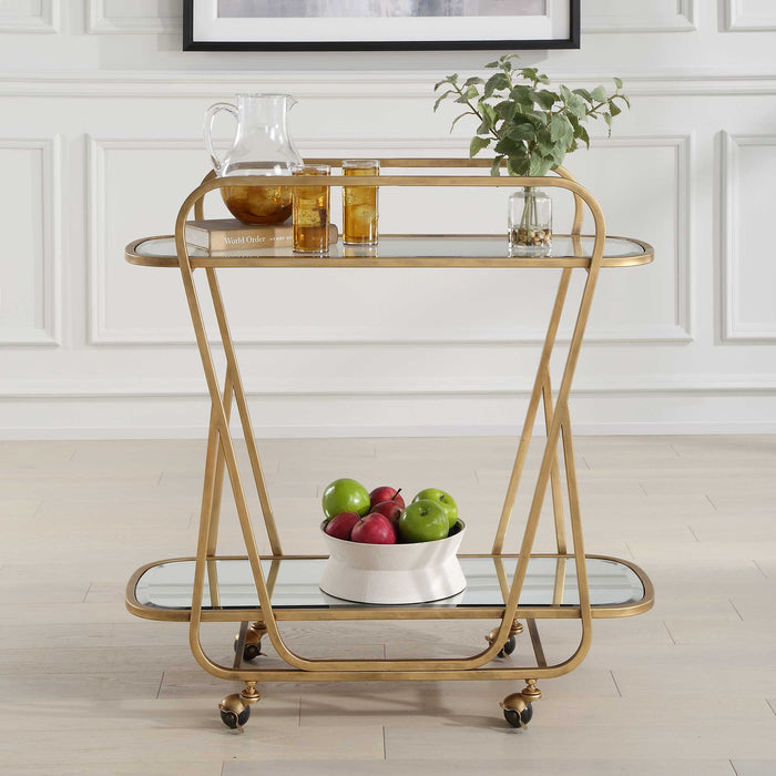 Swain Serving Cart Antique Brass-Furniture-Uttermost-Lighting Design Store