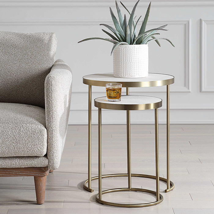 Aragon Nesting Tables Set/2 Brass-Furniture-Uttermost-Lighting Design Store