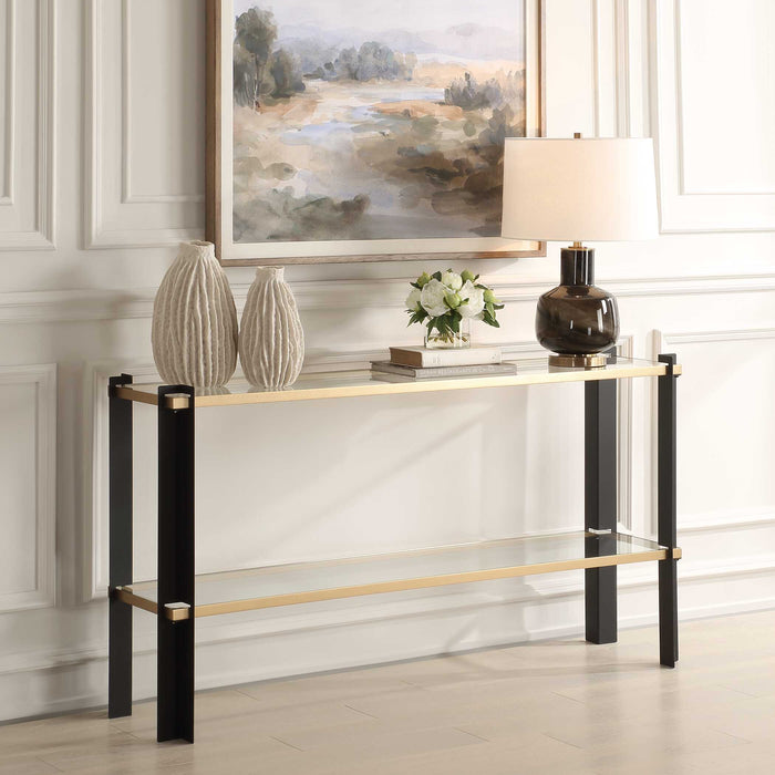 Cunene Console Table Matte Black And Gold Leaf-Furniture-Uttermost-Lighting Design Store