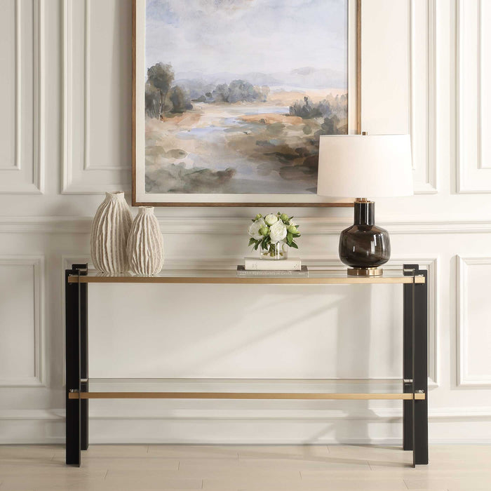 Cunene Console Table Matte Black And Gold Leaf-Furniture-Uttermost-Lighting Design Store