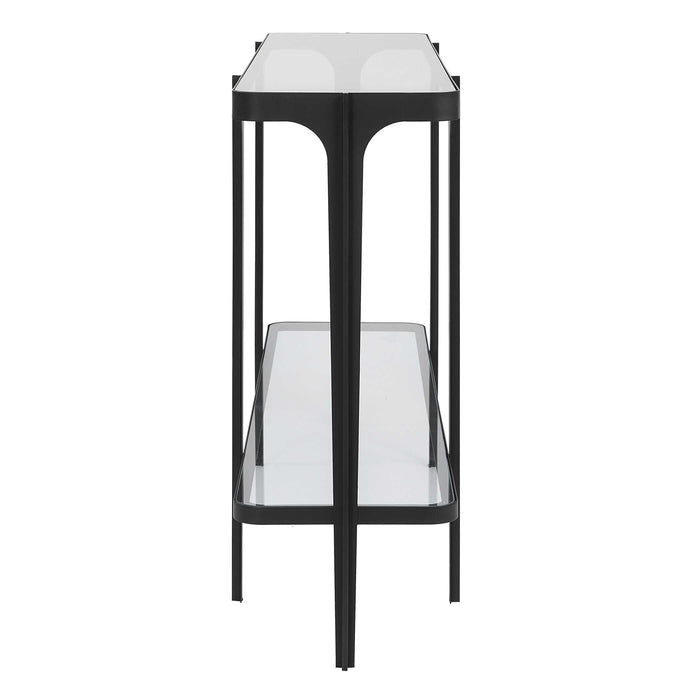 Atchison Console Table Satin Black Iron-Furniture-Uttermost-Lighting Design Store