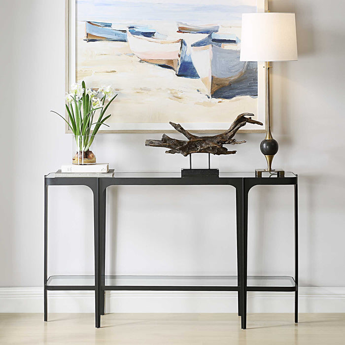 Atchison Console Table Satin Black Iron-Furniture-Uttermost-Lighting Design Store