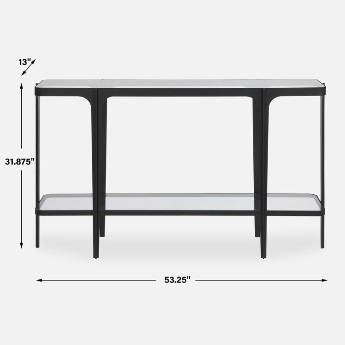 Atchison Console Table Satin Black Iron-Furniture-Uttermost-Lighting Design Store