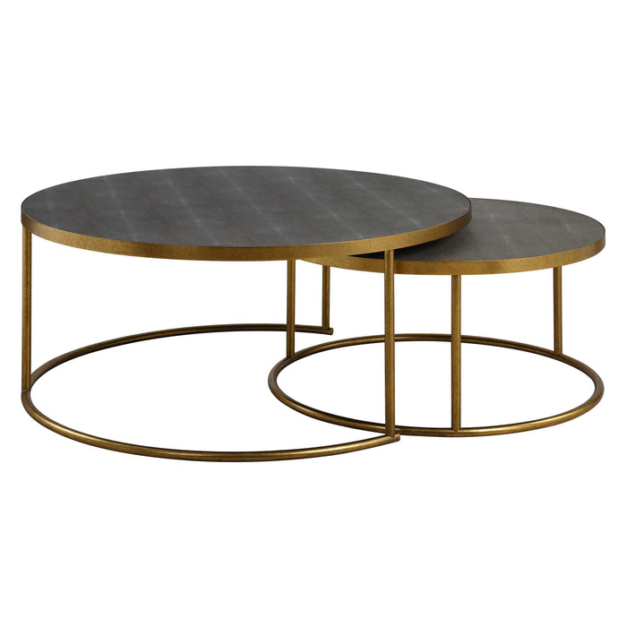 Aragon Nesting Coffee Tables Set/2 Antique Burnished Brass-Furniture-Uttermost-Lighting Design Store