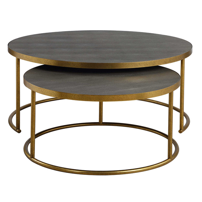 Aragon Nesting Coffee Tables Set/2 Antique Burnished Brass-Furniture-Uttermost-Lighting Design Store