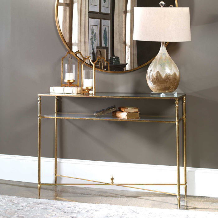 Henzler Console Table Antiqued gold leaf-Furniture-Uttermost-Lighting Design Store