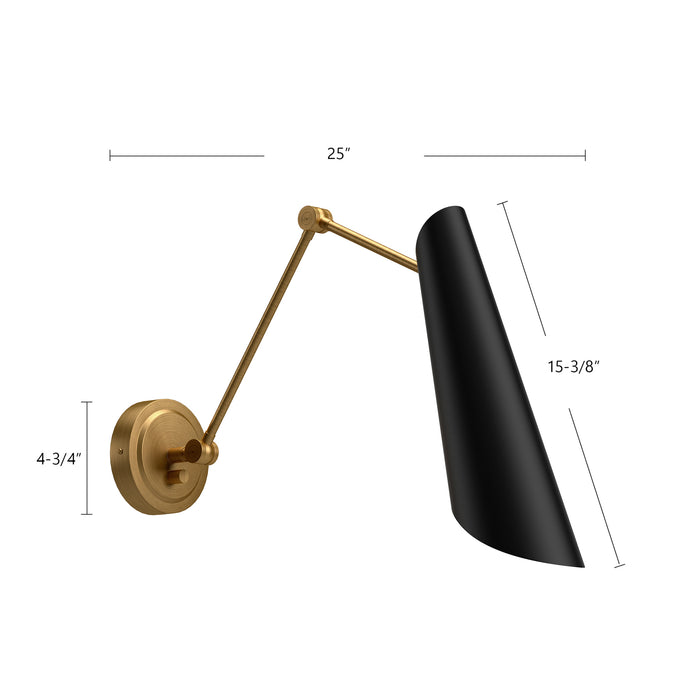 Gabriel One Light Vanity Aged Gold/Matte Black-Lamps-Alora-Lighting Design Store