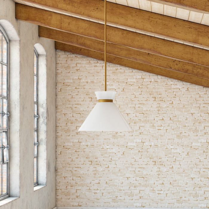 Halston One Light Pendant Brushed Gold/Glossy Opal Glass-Mini Pendants-Alora-Lighting Design Store