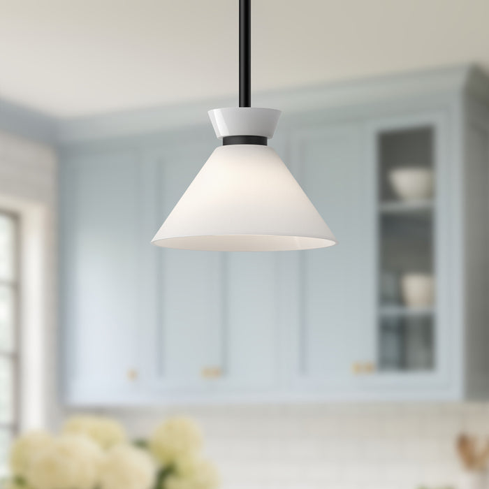 Halston One Light Pendant Glossy Opal Glass/Matte Black-Mini Pendants-Alora-Lighting Design Store