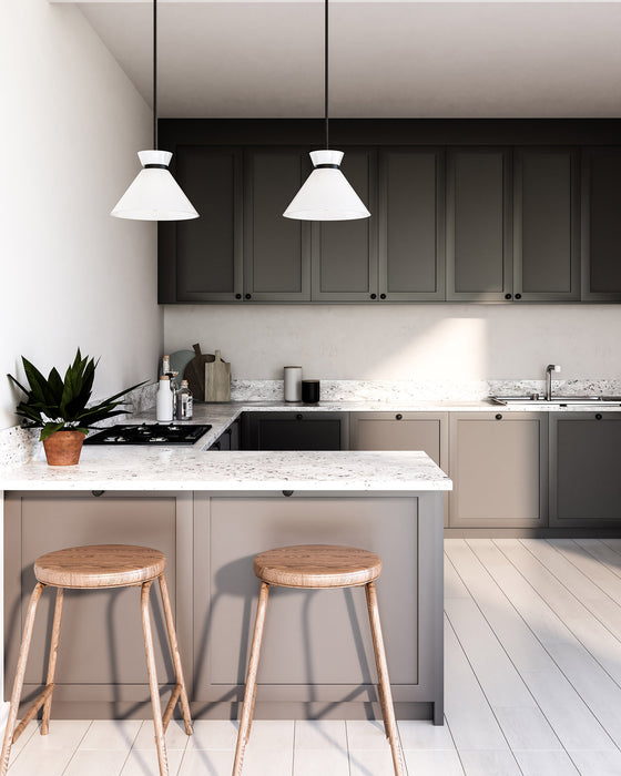 Halston One Light Pendant Glossy Opal Glass/Matte Black-Mini Pendants-Alora-Lighting Design Store