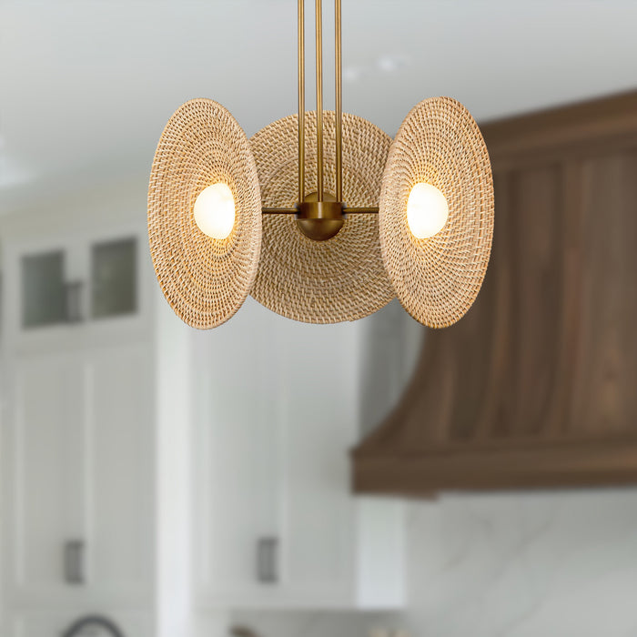 Harbour LED Pendant Vintage Brass/Woven-Mini Chandeliers-Alora-Lighting Design Store