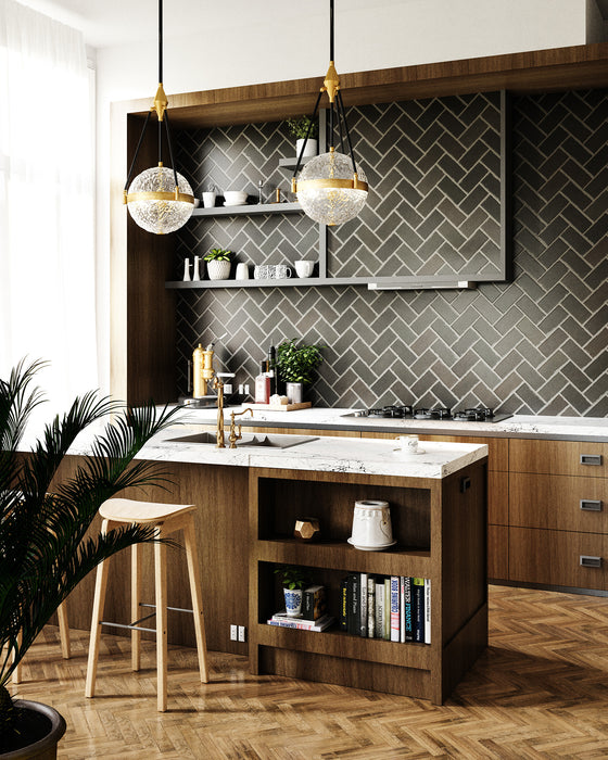 Harmony Three Light Pendant Brushed Gold/ Clear Water Glass-Pendants-Alora-Lighting Design Store