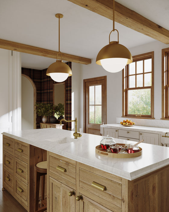 Harper One Light Pendant Aged Gold/Opal Matte Glass-Pendants-Alora-Lighting Design Store