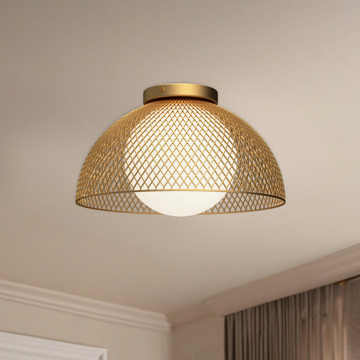 Haven One Light Flush Mount Gold/Opal Matte Glass-Flush Mounts-Alora-Lighting Design Store