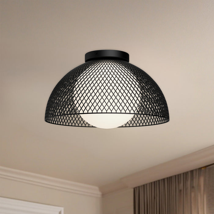 Haven One Light Flush Mount Matte Black/Opal Matte Glass-Flush Mounts-Alora-Lighting Design Store