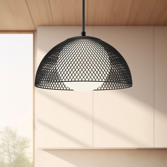 Haven One Light Pendant Matte Black/Opal Matte Glass-Pendants-Alora-Lighting Design Store