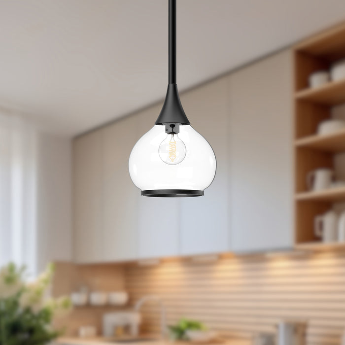 Hazel One Light Pendant Clear Glass/Matte Black-Mini Pendants-Alora-Lighting Design Store