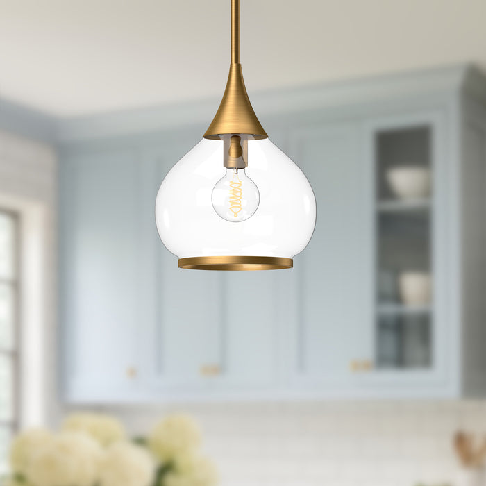 Hazel One Light Pendant Aged Gold/Clear Glass-Mini Pendants-Alora-Lighting Design Store