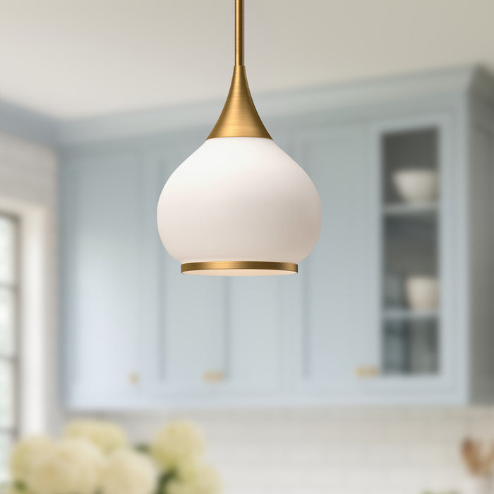 Hazel One Light Pendant Aged Gold/Opal Matte Glass-Mini Pendants-Alora-Lighting Design Store