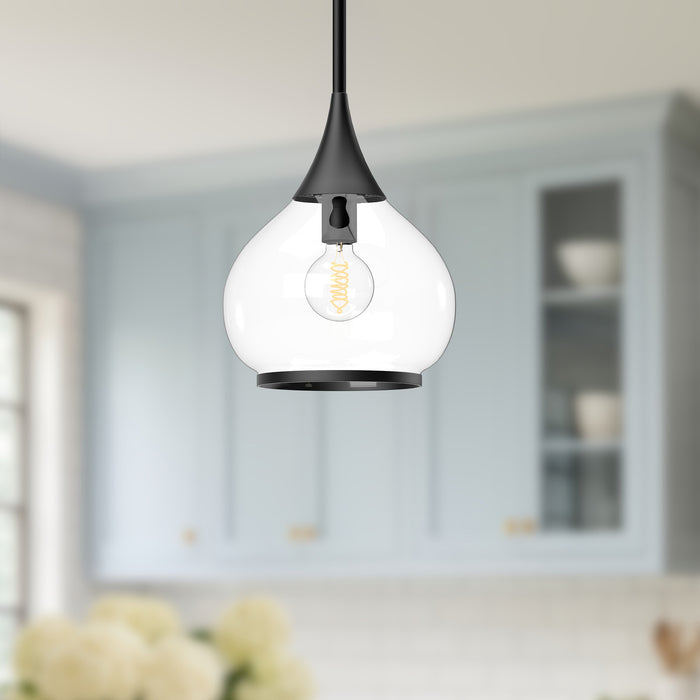 Hazel One Light Pendant Clear Glass/Matte Black-Mini Pendants-Alora-Lighting Design Store