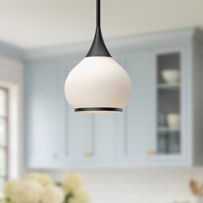 Hazel One Light Pendant Matte Black/Opal Matte Glass-Mini Pendants-Alora-Lighting Design Store