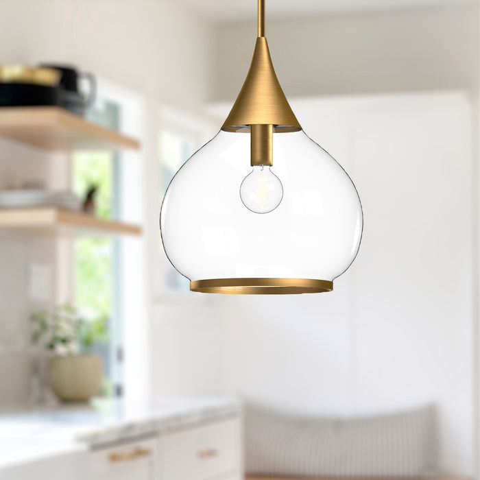 Hazel One Light Pendant Aged Gold/Clear Glass-Pendants-Alora-Lighting Design Store