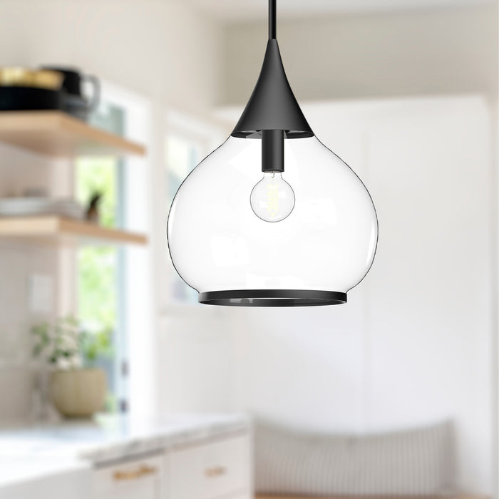 Hazel One Light Pendant Clear Glass/Matte Black-Pendants-Alora-Lighting Design Store