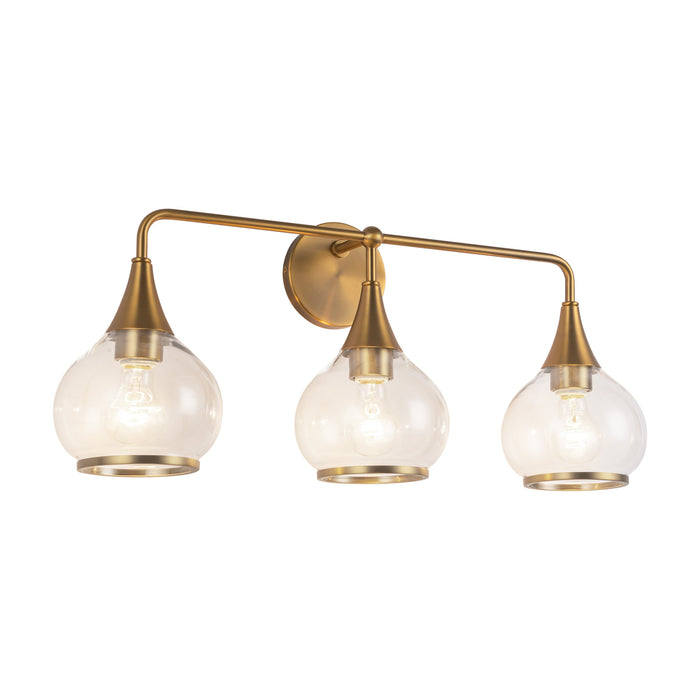 Hazel Three Light Bathroom Fixtures Aged Gold/Clear Glass-Bathroom Fixtures-Alora-Lighting Design Store
