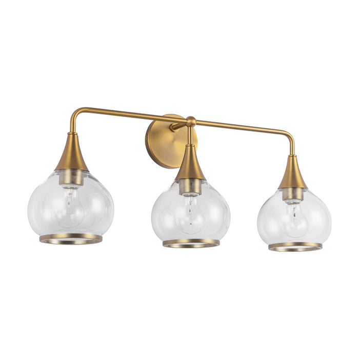 Hazel Three Light Bathroom Fixtures Aged Gold/Clear Glass-Bathroom Fixtures-Alora-Lighting Design Store