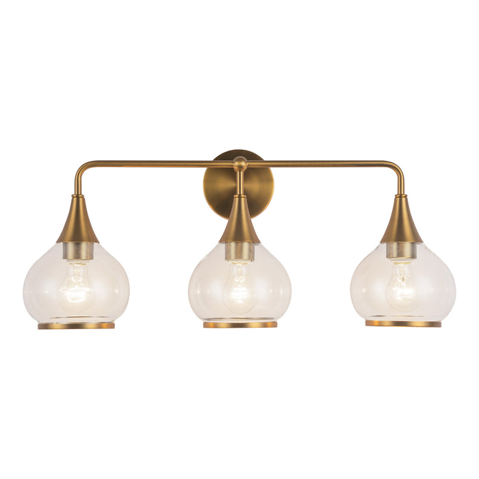 Hazel Three Light Bathroom Fixtures Aged Gold/Clear Glass-Bathroom Fixtures-Alora-Lighting Design Store