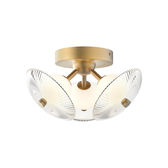 Hera LED Flush Mount Brushed Gold/Clear Ribbed Glass-Semi-Flush Mts.-Alora-Lighting Design Store