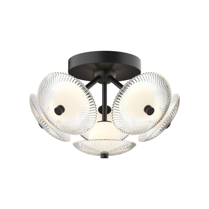 Hera LED Flush Mount Matte Black/Clear Ribbed Glass-Semi-Flush Mts.-Alora-Lighting Design Store