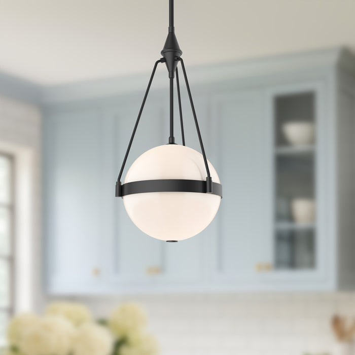 Harmony Three Light Pendant Matte Black/Glossy Opal Glass-Pendants-Alora-Lighting Design Store
