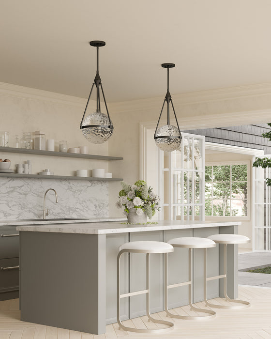 Harmony Four Light Pendant Matte Black/Clear Water Glass-Pendants-Alora-Lighting Design Store