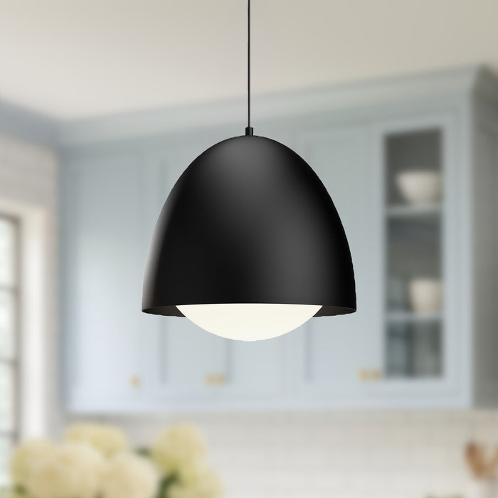 Kenji One Light Pendant Matte Black/Opal Matte Glass-Pendants-Alora-Lighting Design Store